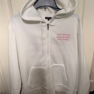 White Hoodie with Pink Text